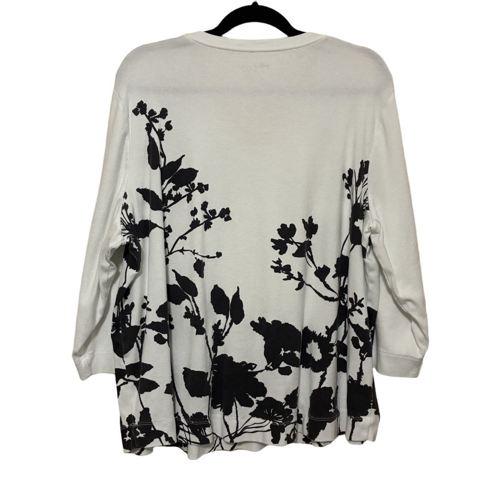 Chico’s 3/4-Sleeve Floral Blouse Women’s XXL Black Pima Cotton - Picture 2 of 4